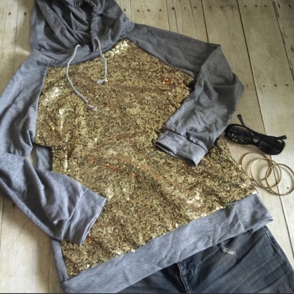 🆕Gold sequined grey hoodie - Picture 2 of 4